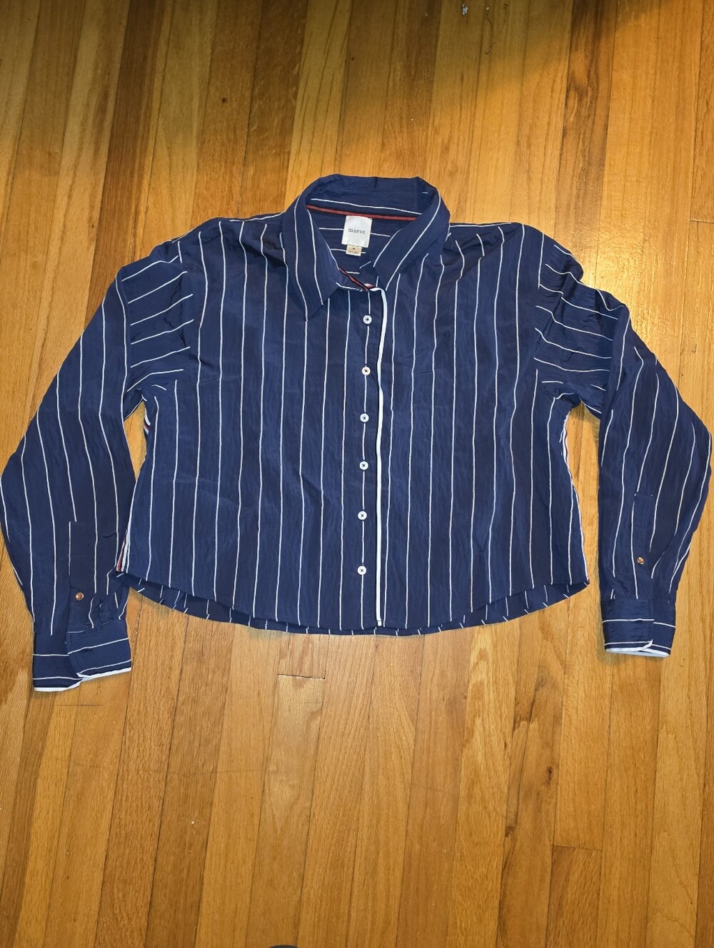 Maeve Navy and White Striped Button-Down Shirt